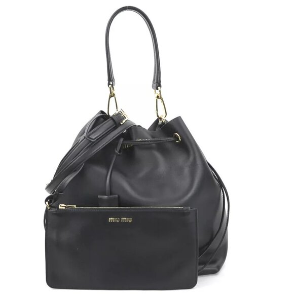 Auth MIUMIU Handbag Shoulder Bag Black Leather/Goldtone - h30931g